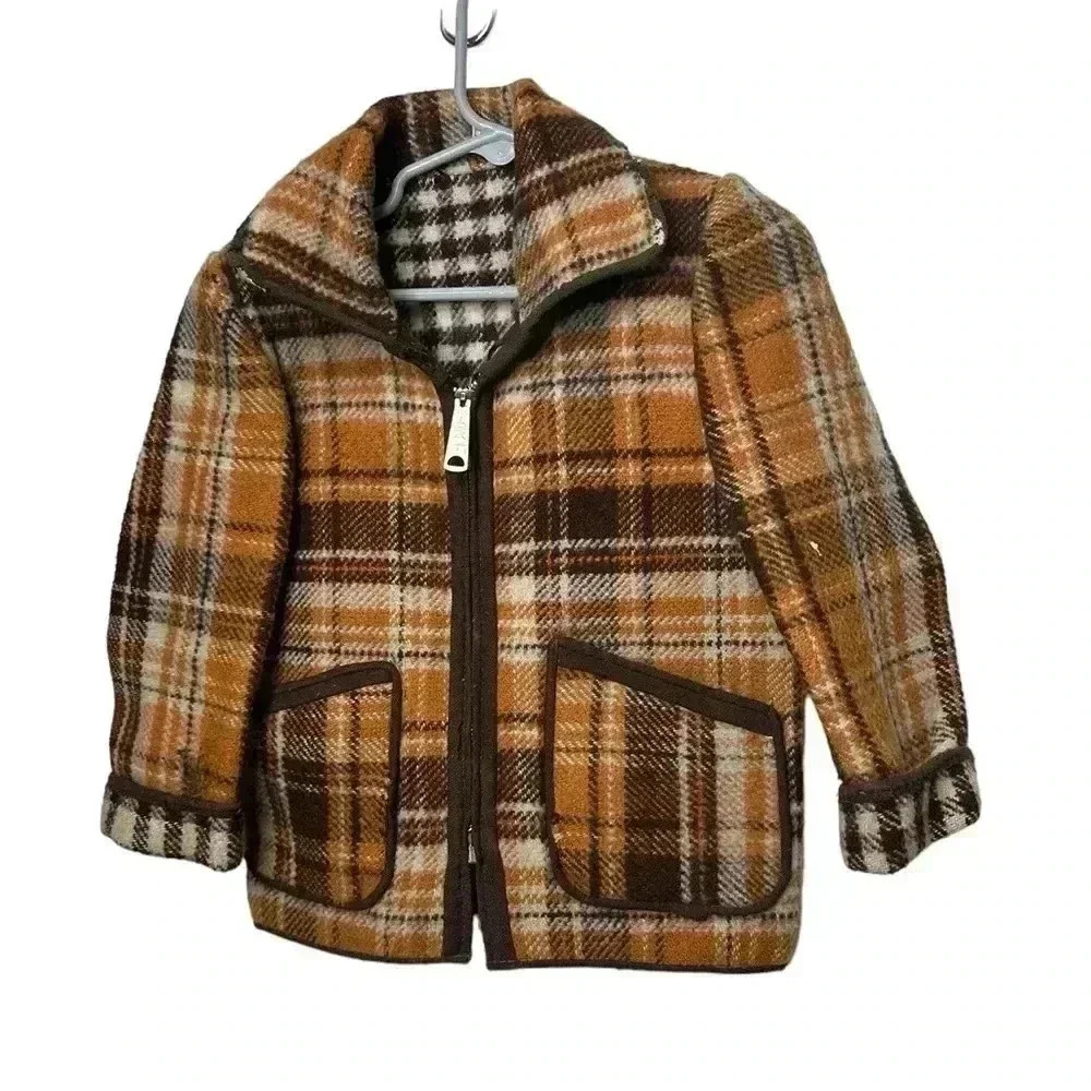 1970’s Boys Brown Plaid Coat